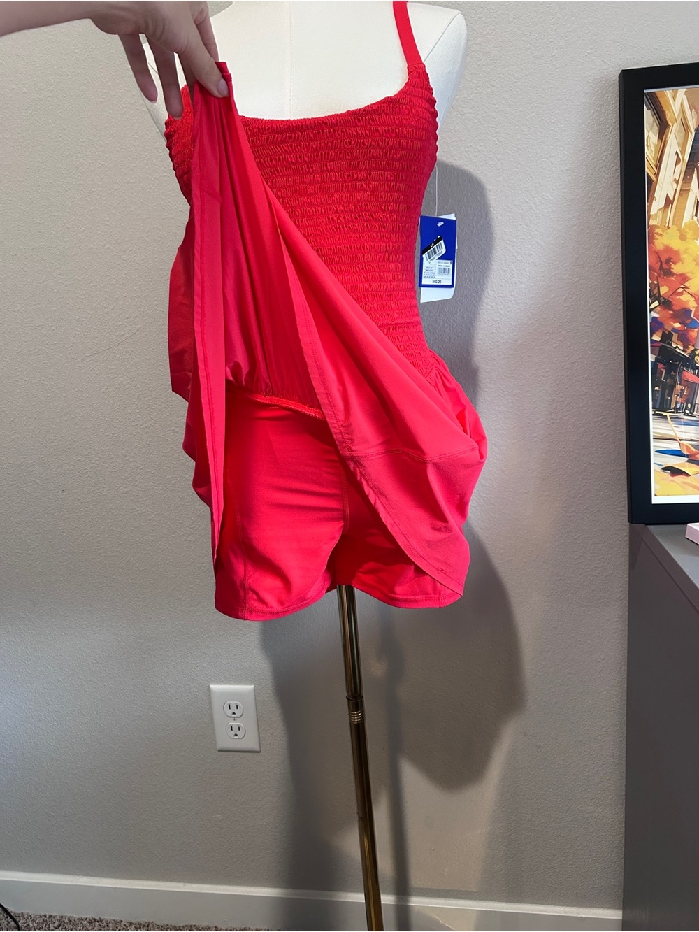JoyLab Red Smocked Drop Waist Activewear - Picture 5 of 6